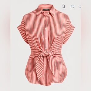 Striped Tie-Front Linen Shirt Lauren